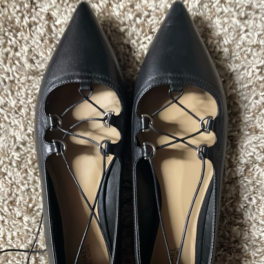 Michael Kors Black Leather Tabby Lace Up Flat